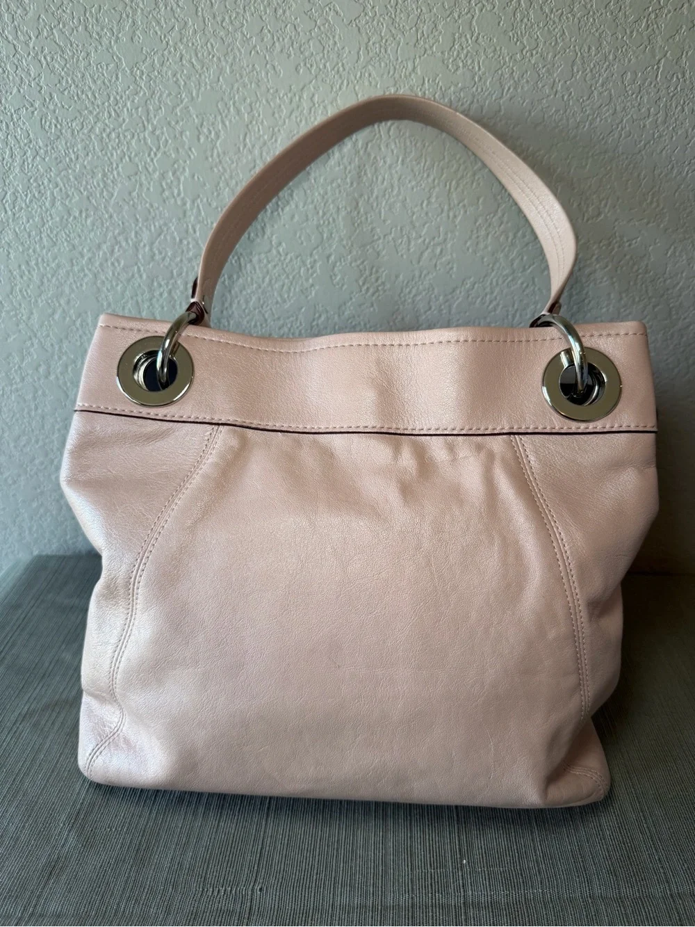 Coach Pale Blush Leather Shoulder Bag with Silver Hardware, Used